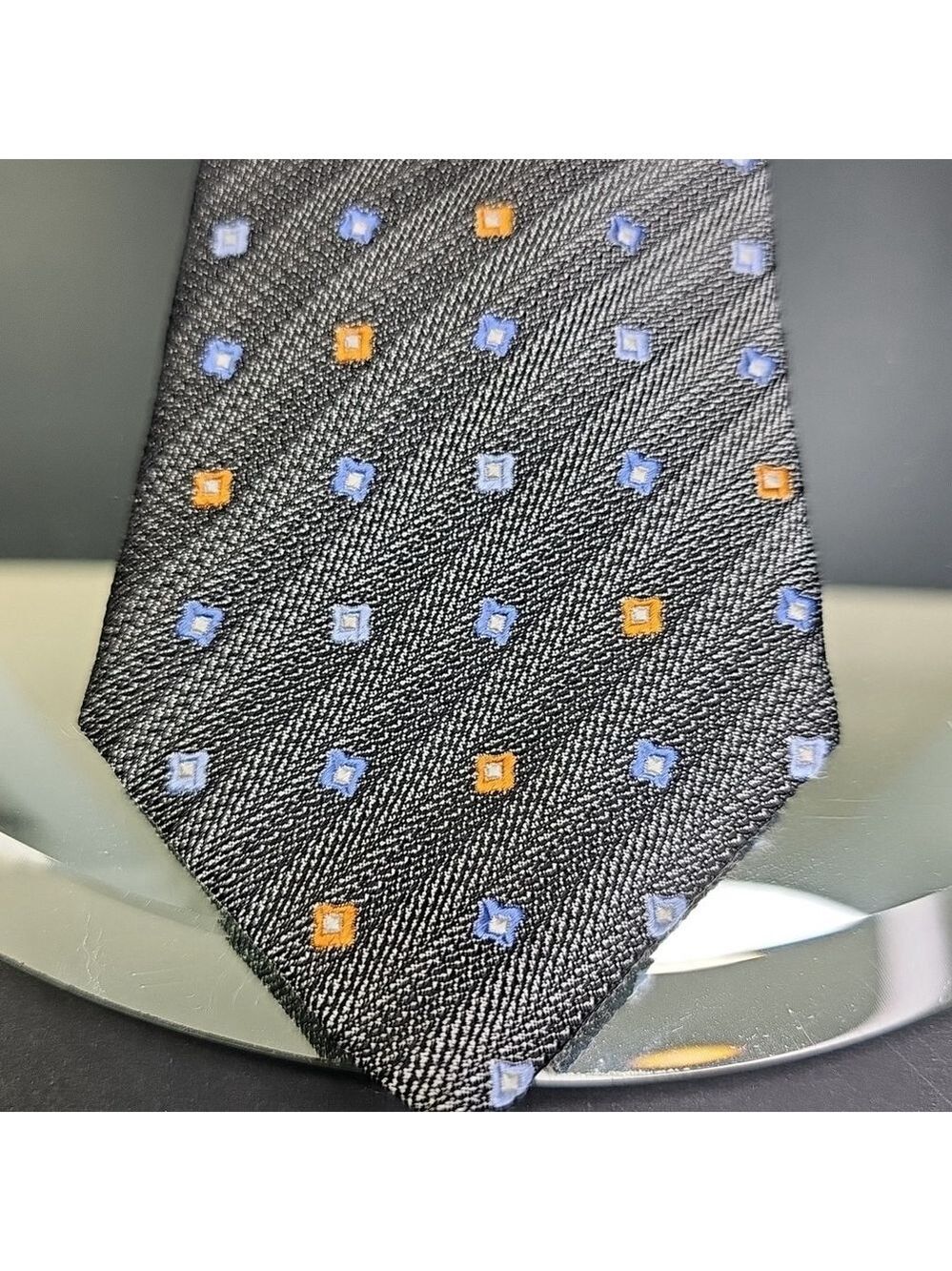 Serica Made in Italy Silk Necktie Grey Box Cross Stripe Pattern Formal Career